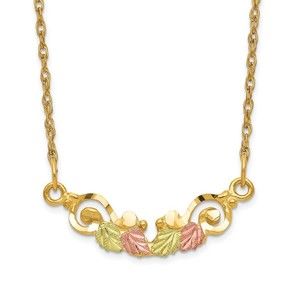 10k Tri-color Black Hills Gold Necklace with scroll design and leaves